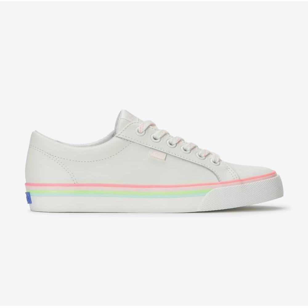 Keds Jump Kick Duo White Leather Rainbow Sneakers Women's 7.5M Like New Spring